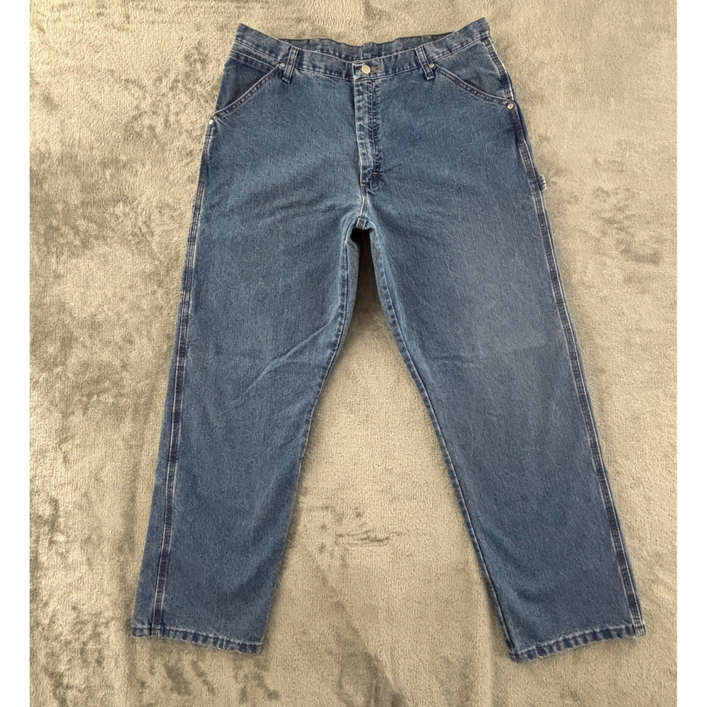 Wrangler Carpenter Jeans Mens 38x32 Relaxed Fit Workwear Blue Denim 94LSWVD